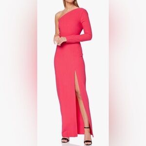 ASOS VESPER Long Pink Front Split One Shoulder Dress Size 12